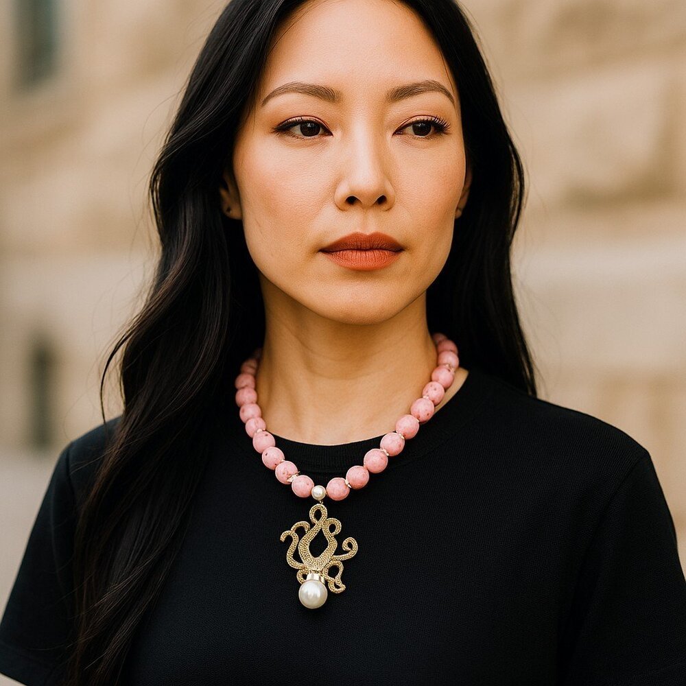 Octopus and Pink Polish. Elegant or casual Pink choker with beautiful octopus pe